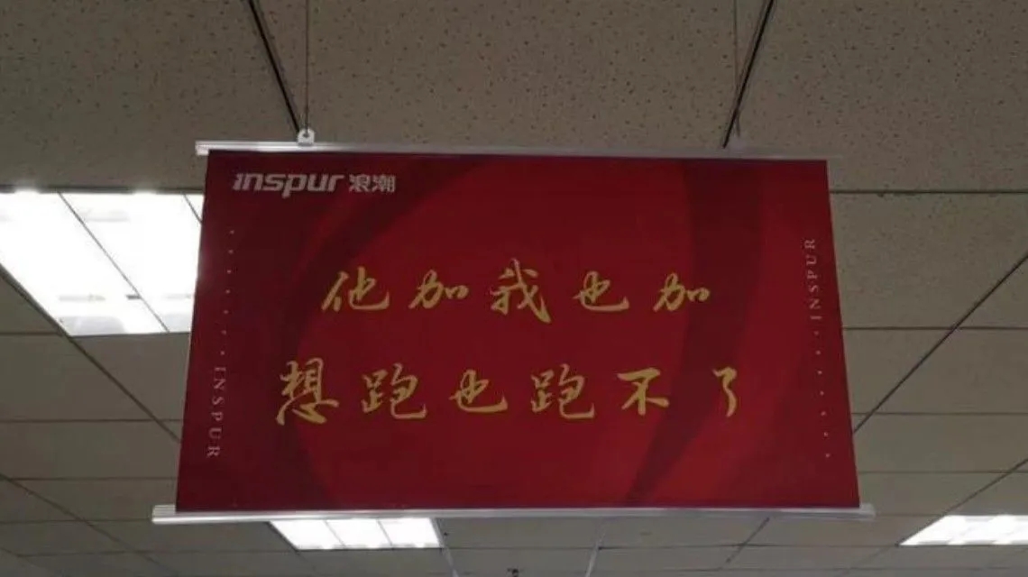 <b>央视网评浪潮办公室挂加班真好横幅</b>